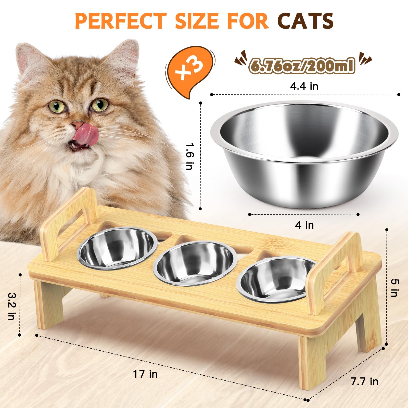 Woodever tilted 15-degree cat bowl supports whisker comfort during meals