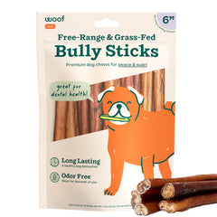 WOOF Bully Sticks 6in Chew Stick 10-pack: long lasting enrichment for dogs
