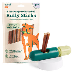 WOOF BullySafe holder assembly secures chews for safer, longer play.