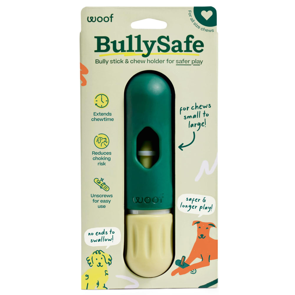 WOOF BullySafe holder-durable-chew keeps bully sticks secure for safer chewing sessions.
