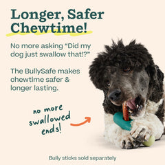 WOOF BullySafe secure-cap preserves chew ends, reducing swallowing risk during play.