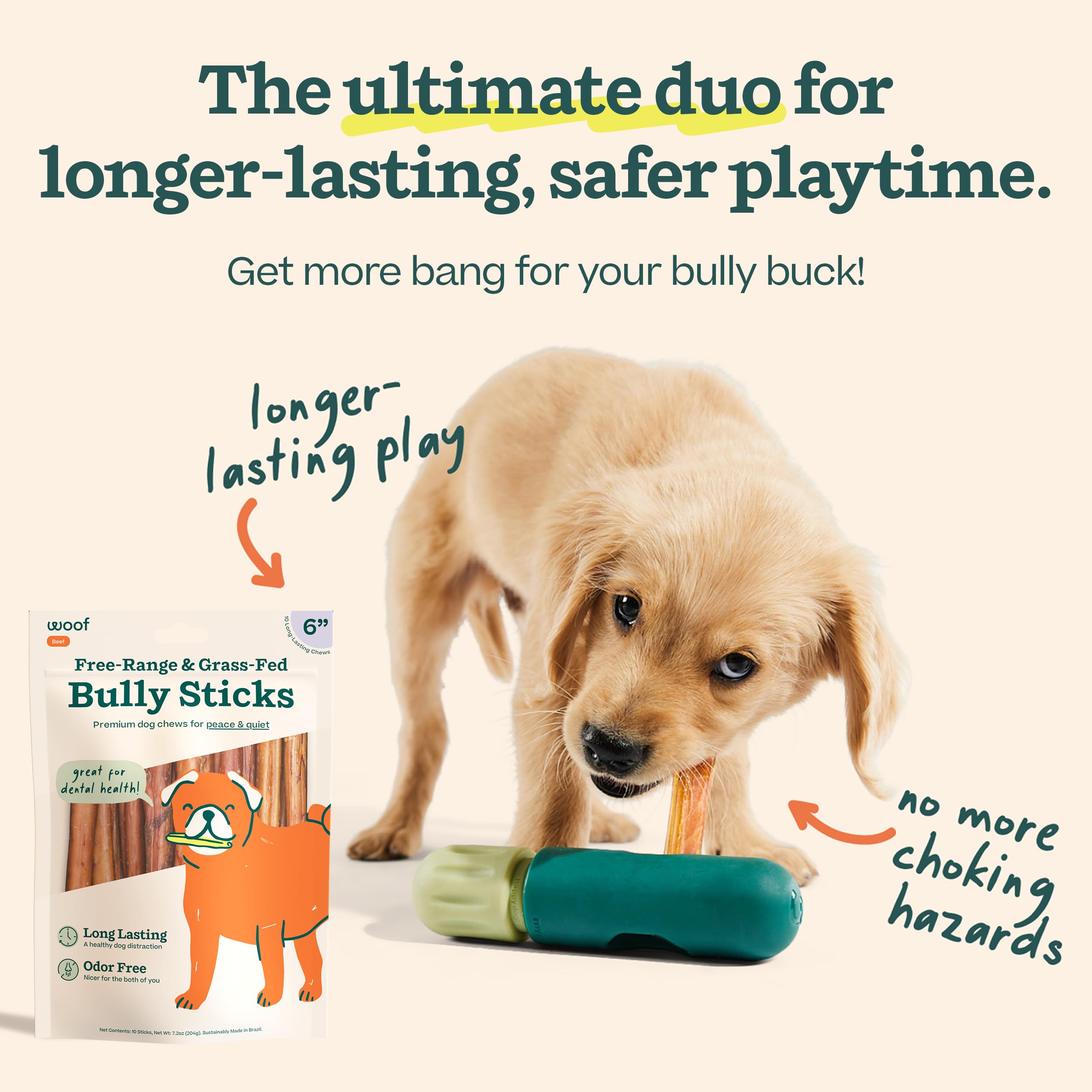 WOOF BullySticks 6-inch pack-5 offers savory chews to satisfy your dog's cravings.