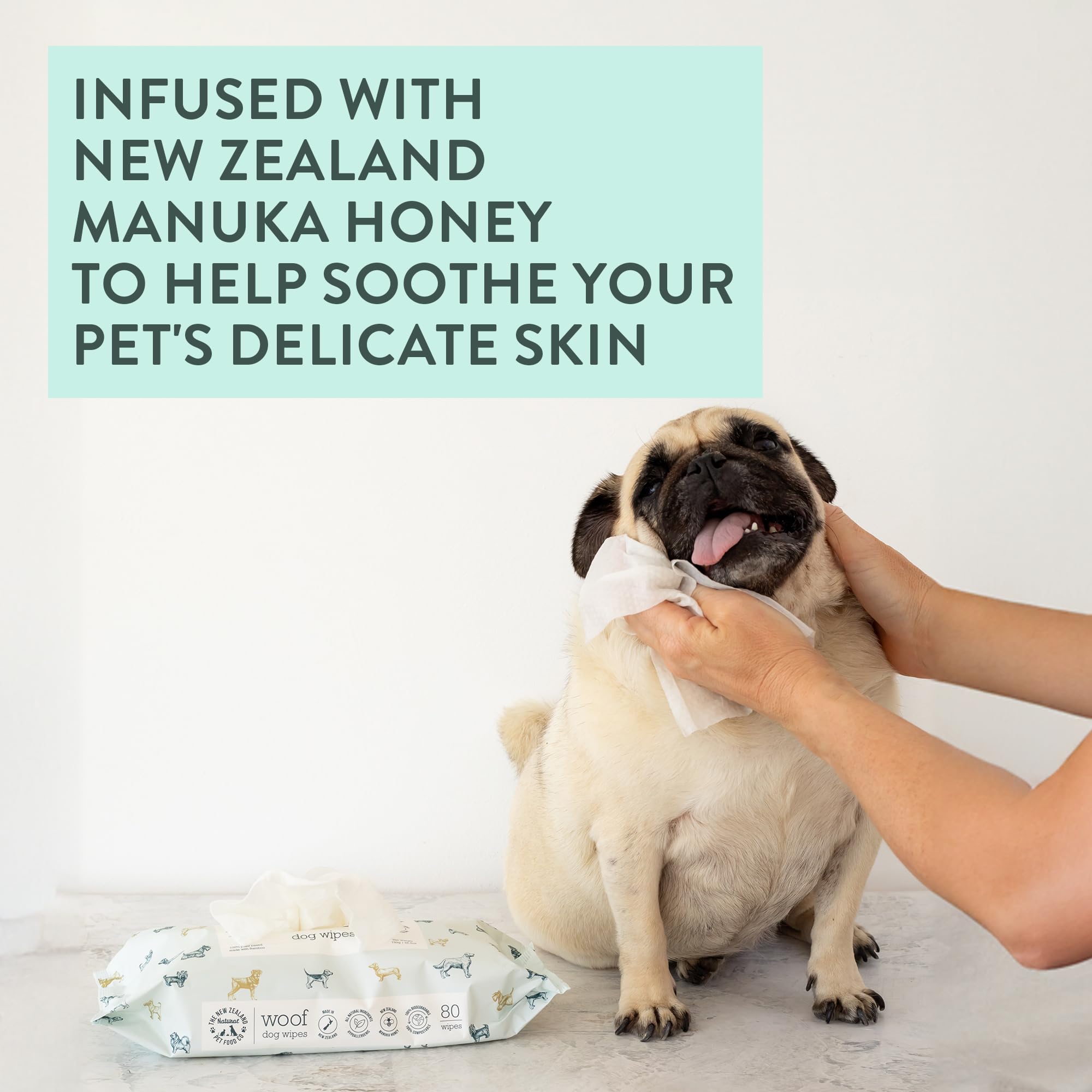 Woof Dog Wipes for the body, safe plant-based cleaning for fur.