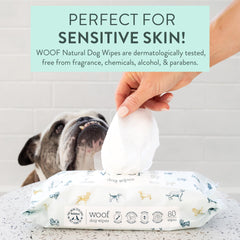 Woof Dog Wipes for ears, soft cleansing around the ear area.
