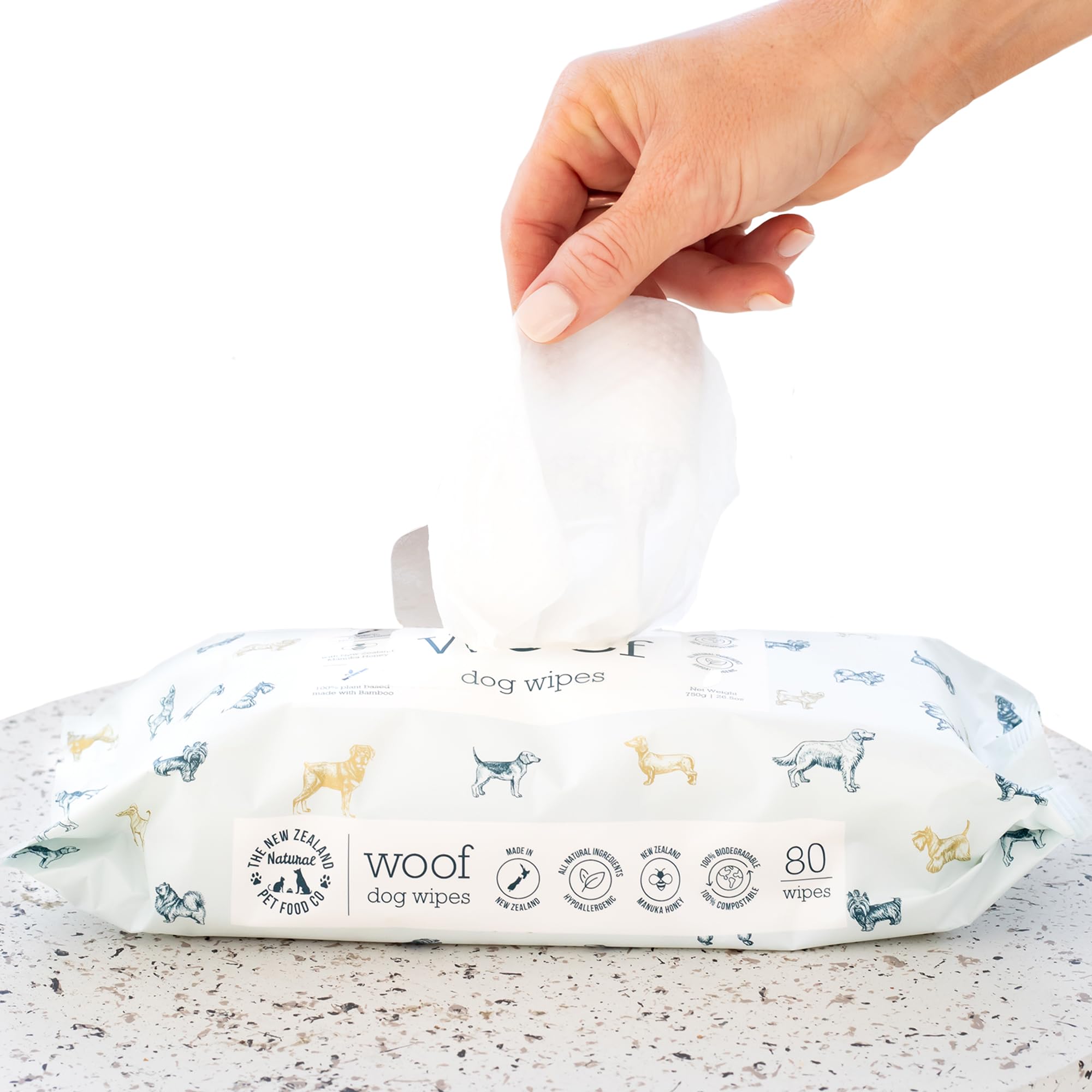 Woof Dog Wipes for the face, gentle cleansing with Manuka Honey.