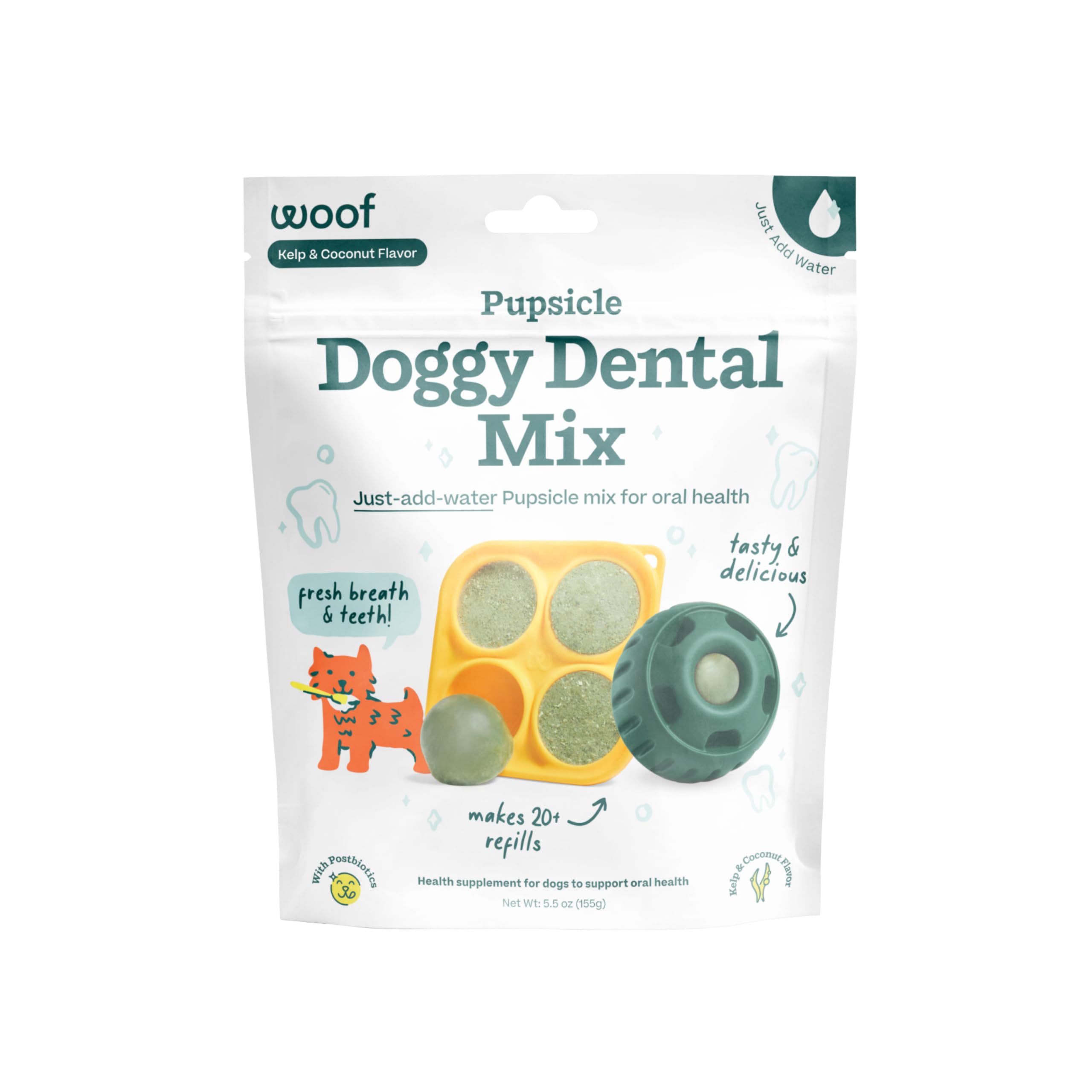 Woof Doggy Dental Pupsicle Mix tub for easy daily dental care and fresh teeth