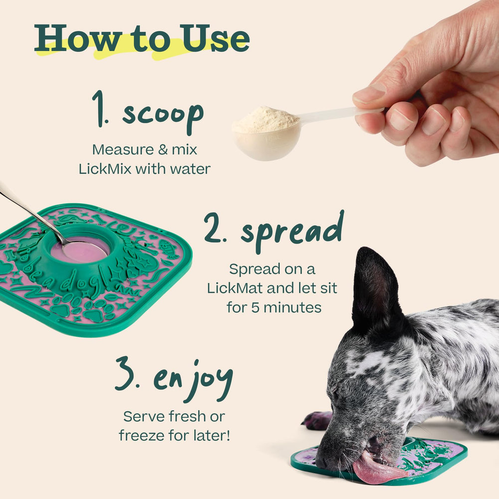 Serving suggestion shows frozen LickMixes for extended engagement.