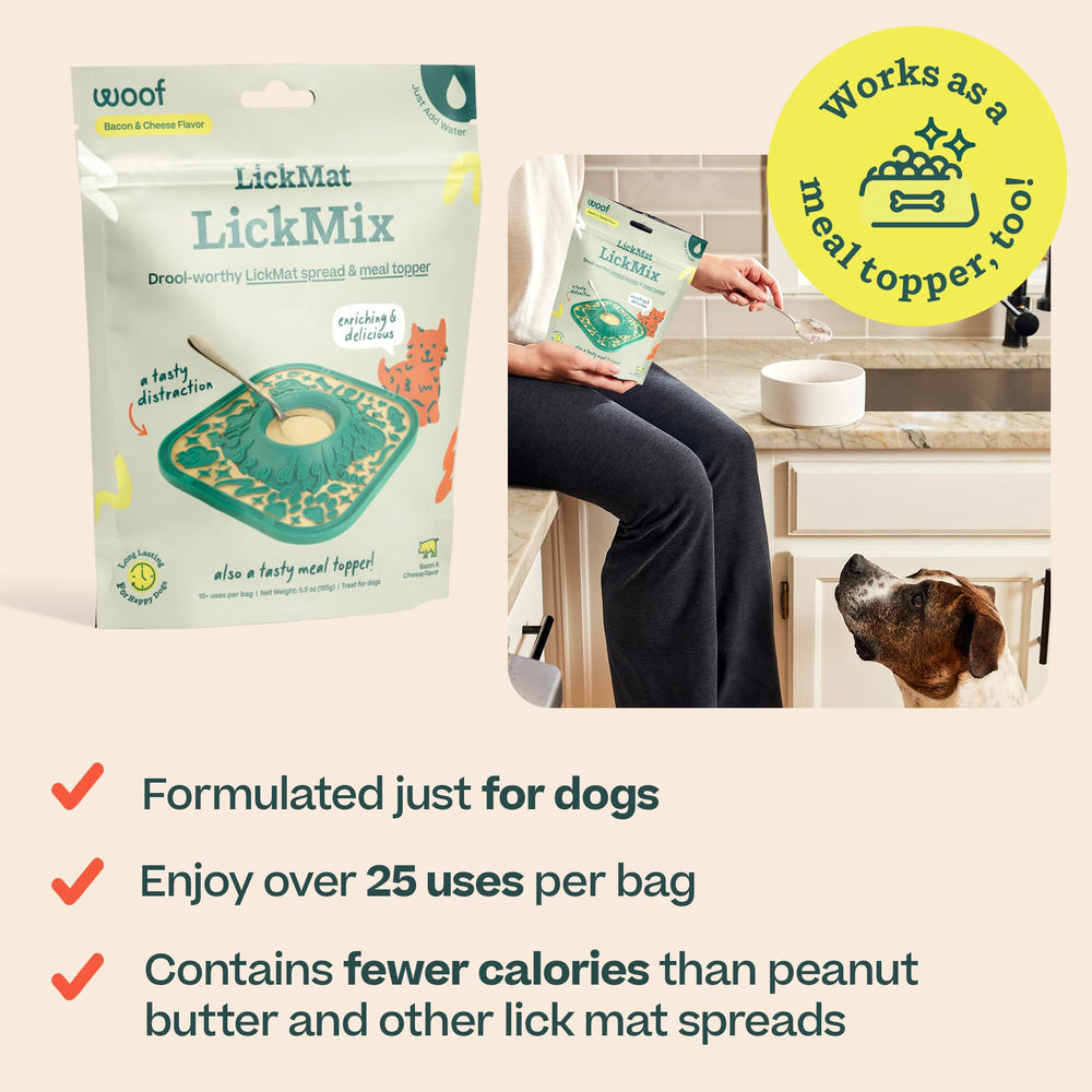 WOOF LickMixes versatile topper for mealtime and bath-time calm