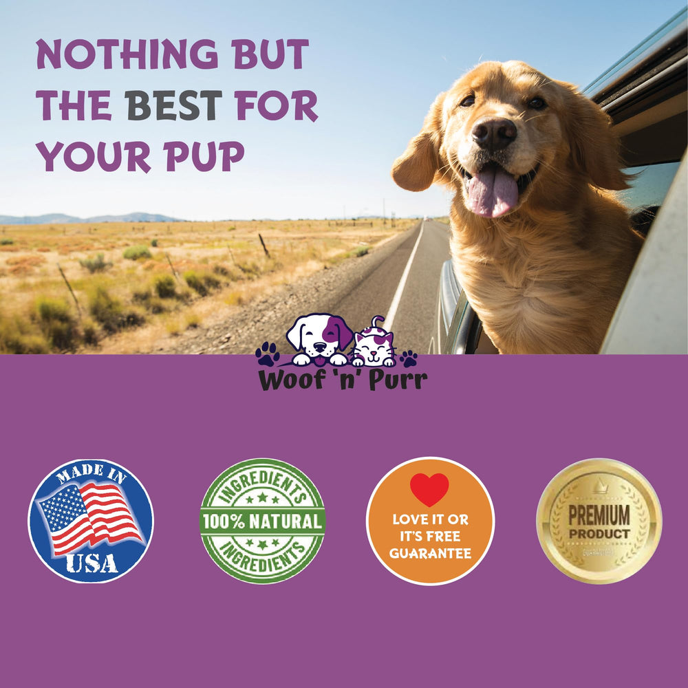 Woof n Purr travel-friendly bottle promotes anxiety relief on the go.
