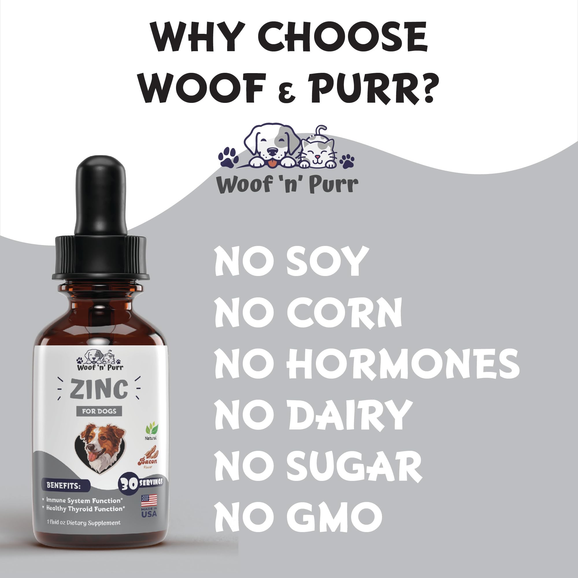 Woof n Purr Zinc for Dogs bone health concept shown for strong skeletal support.