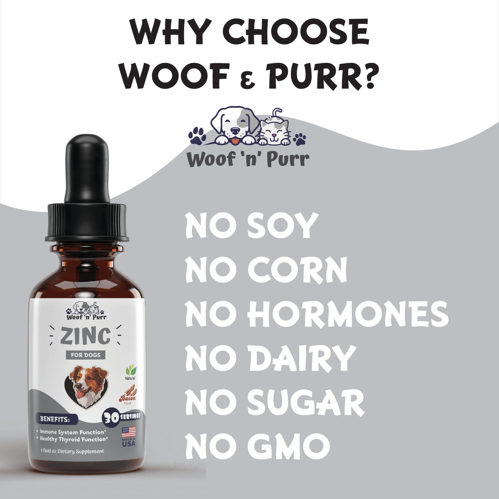 Woof n Purr Zinc for Dogs bone health concept shown for strong skeletal support.