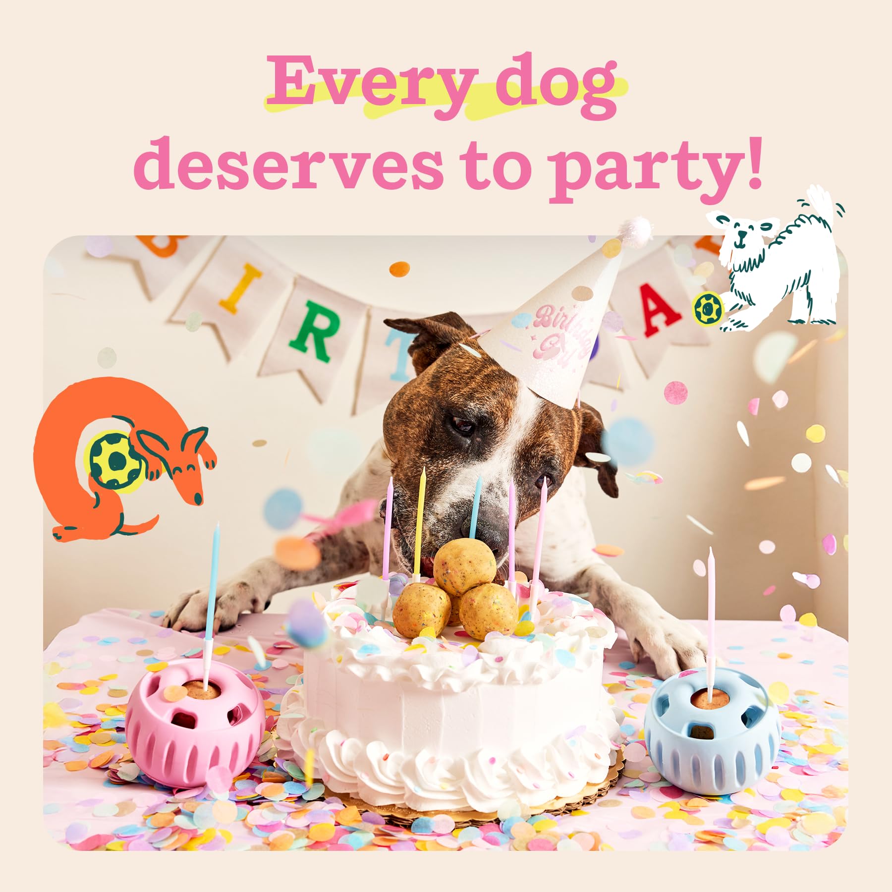 WOOF Pupsicle Birthday Pops with sprinkles adds festive, dog-safe flair.