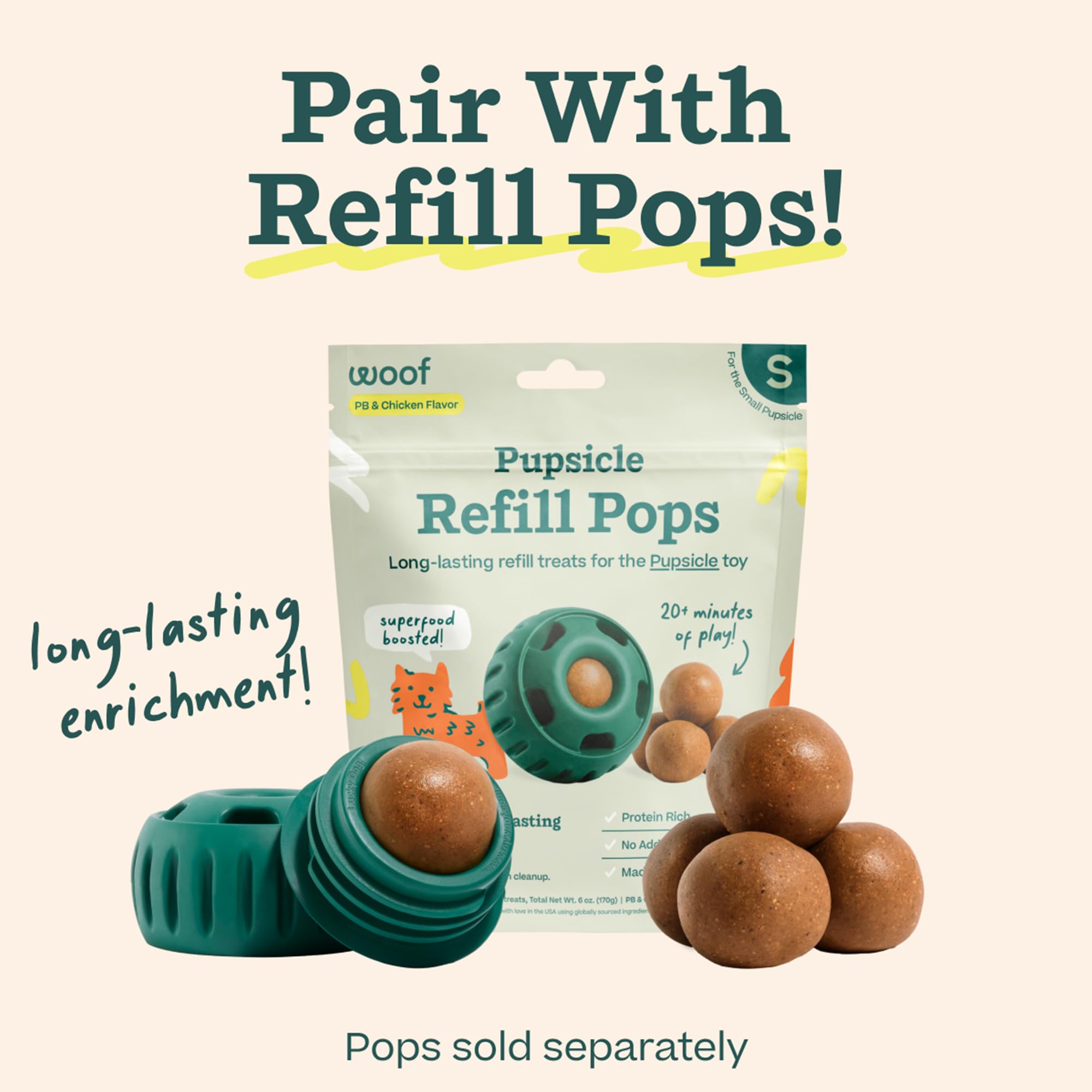 WOOF Pupsicle middle-fill design enables mess-free refilling.