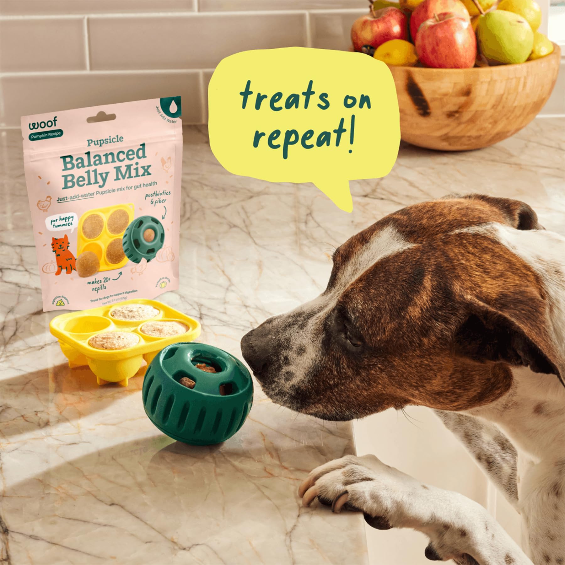 Pumpkin and prebiotics nourish gut bacteria in WOOF mix.
