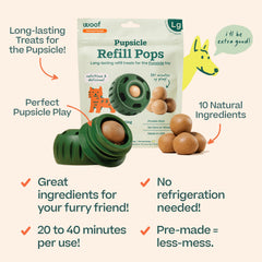 A dog enjoys a long-lasting WOOF Pupsicle Refill Pop during play.