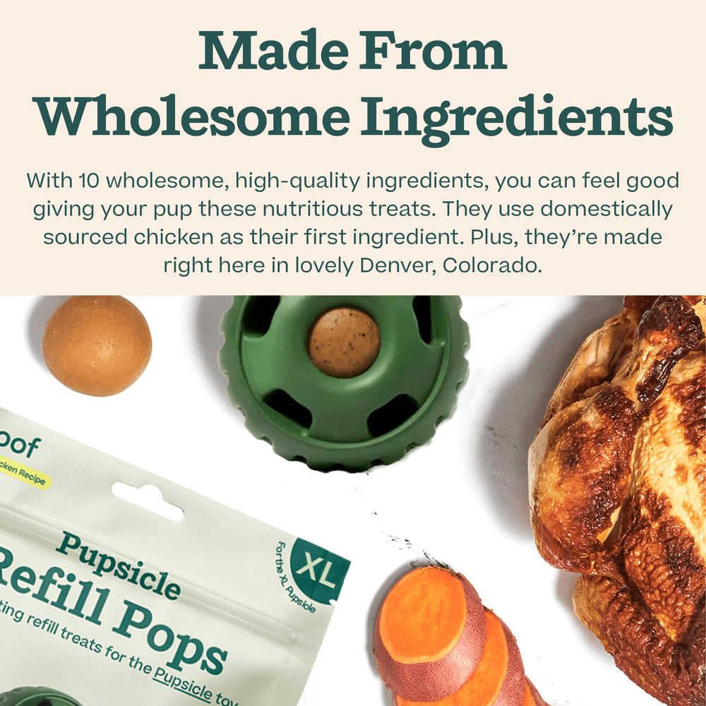 WOOF Pupsicle Refill Pops mess-free image emphasizes easy, clean use.
