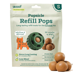 WOOF Pupsicle Refills packaging demonstrates convenient, ready-to-use treats.