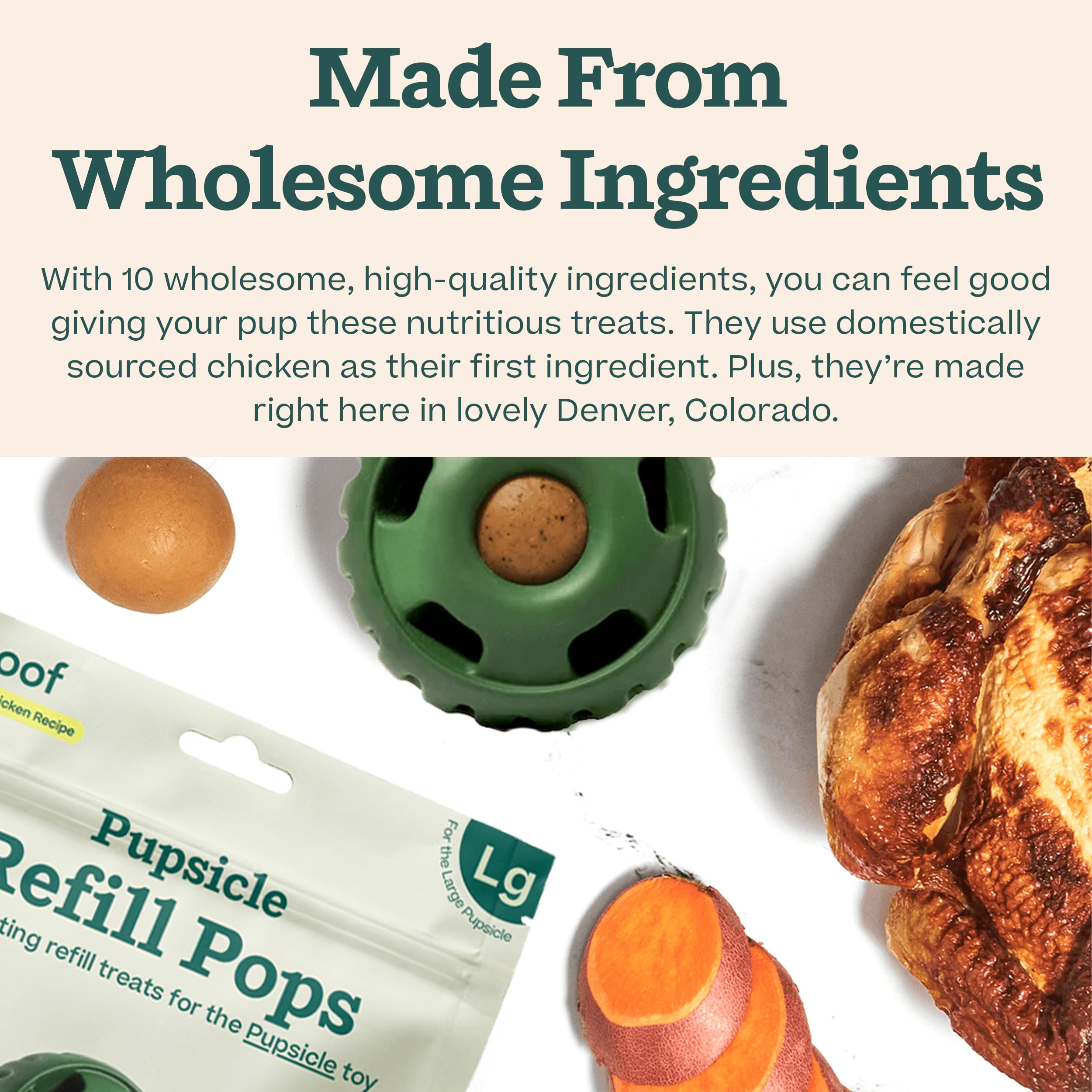 Shelf-stable packaging shown for travel-friendly dog treats.