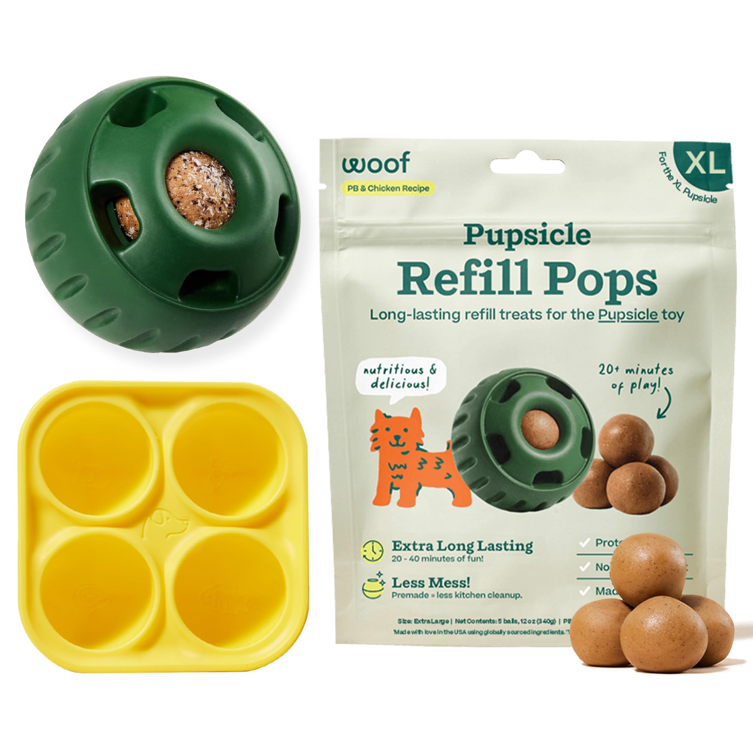 WOOF Pupsicle starter pack ball toy engages large dogs during long play sessions