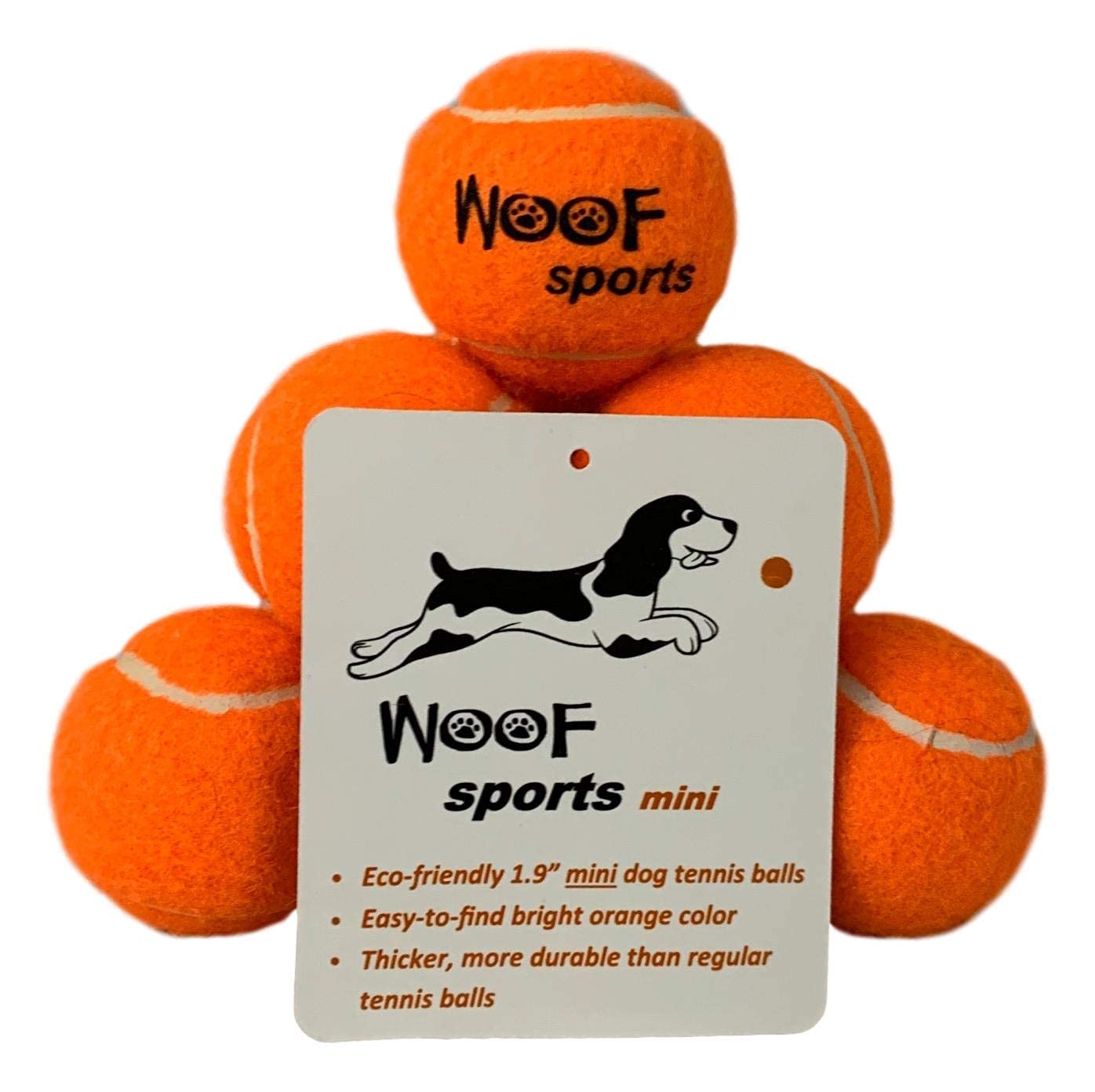 Woof Sports 1.9-inch ball includes reusable mesh carrying bag for travel.