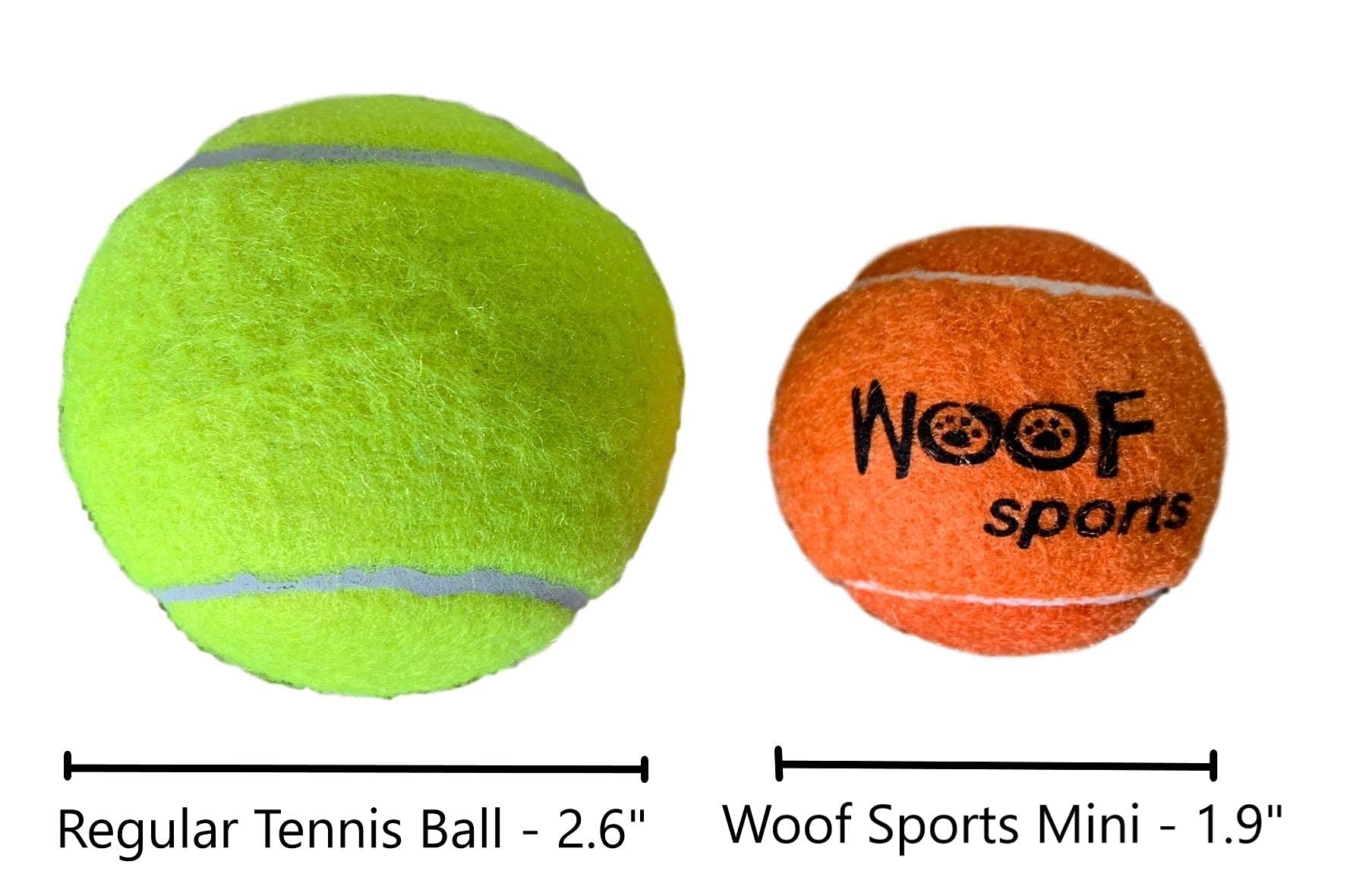 Woof Sports orange mini ball helps quick location in grass or bushes.