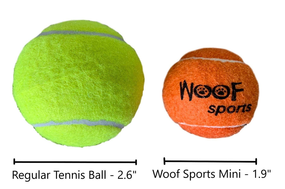 Woof Sports orange mini ball helps quick location in grass or bushes.
