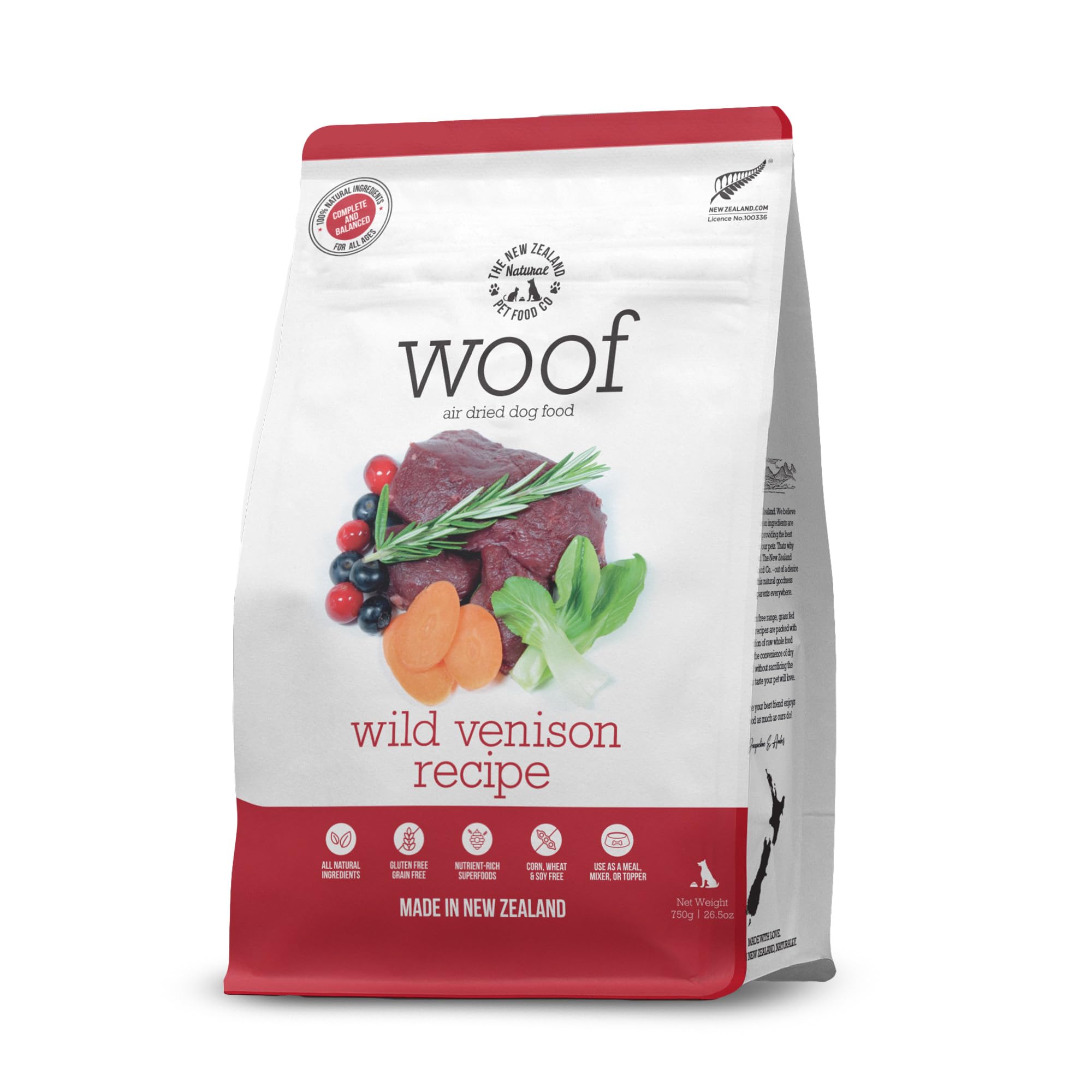 WOOF venison air-dried bites in a pack, ideal for training rewards.