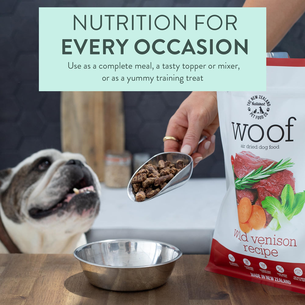 WOOF venison air-dried bites ready to reward during training.