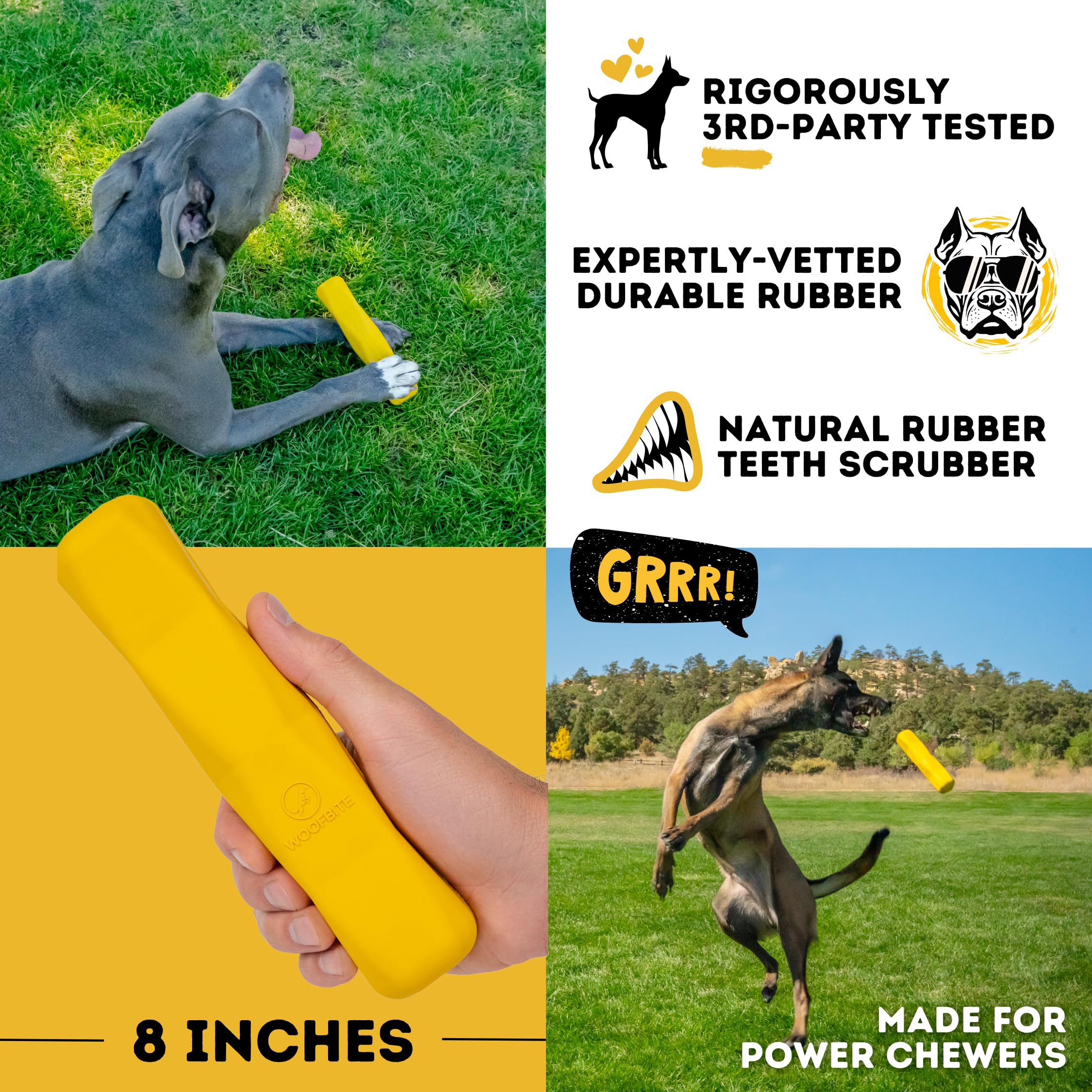 WoofBite bright yellow color makes the toy easy to spot outdoors.