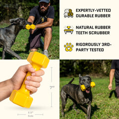 WoofBite bright yellow dog toy, easy to spot during outdoor play.