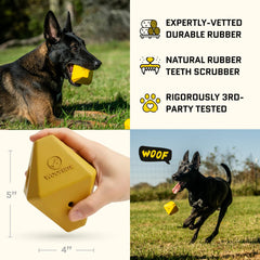 WoofBite Diamond toy being chewed during fetch, engaging for hours.