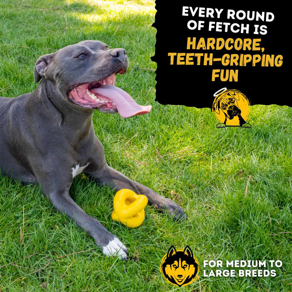 WoofBite durable dog toy yellow improves visibility during outdoor fetch.