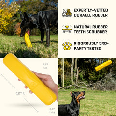 Bright yellow WoofBite Giant XL stick easy to spot during outdoor play.