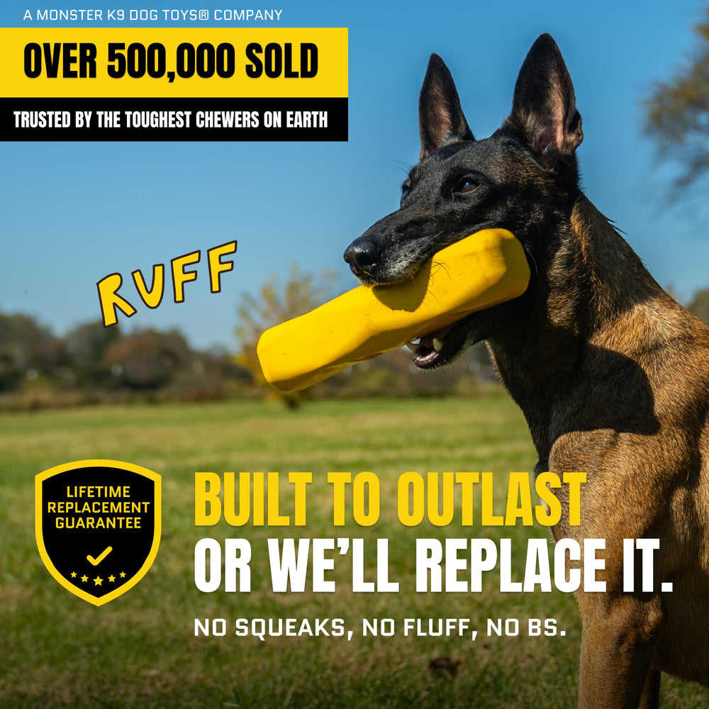 WoofBite Giant XL stick in use, showing satisfying chewing action for tough chewers.