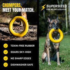 WoofBite Giant XL Ring bright yellow color for easy visibility during play.