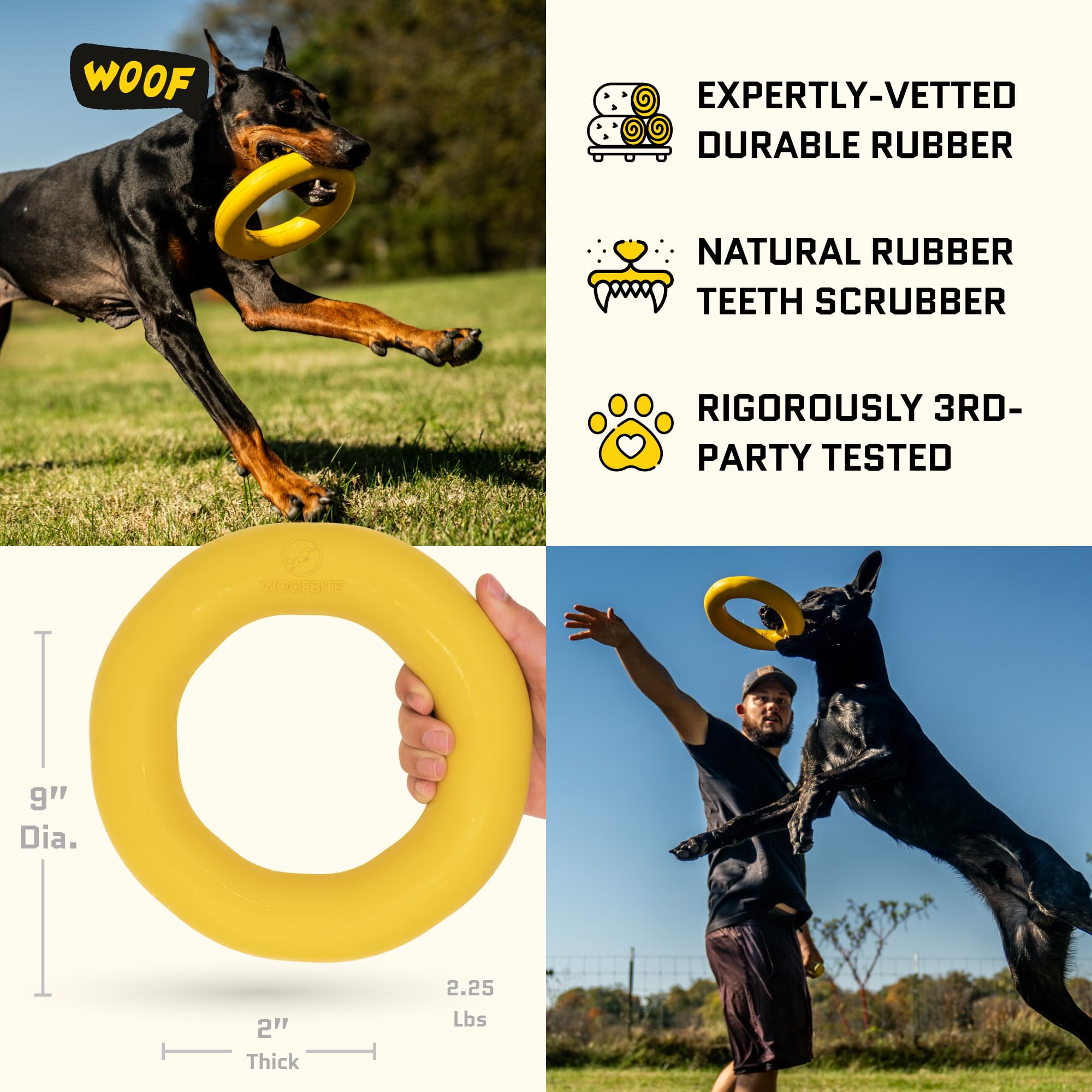 WoofBite Giant XL Ring being chewed demonstrates durability and safety.