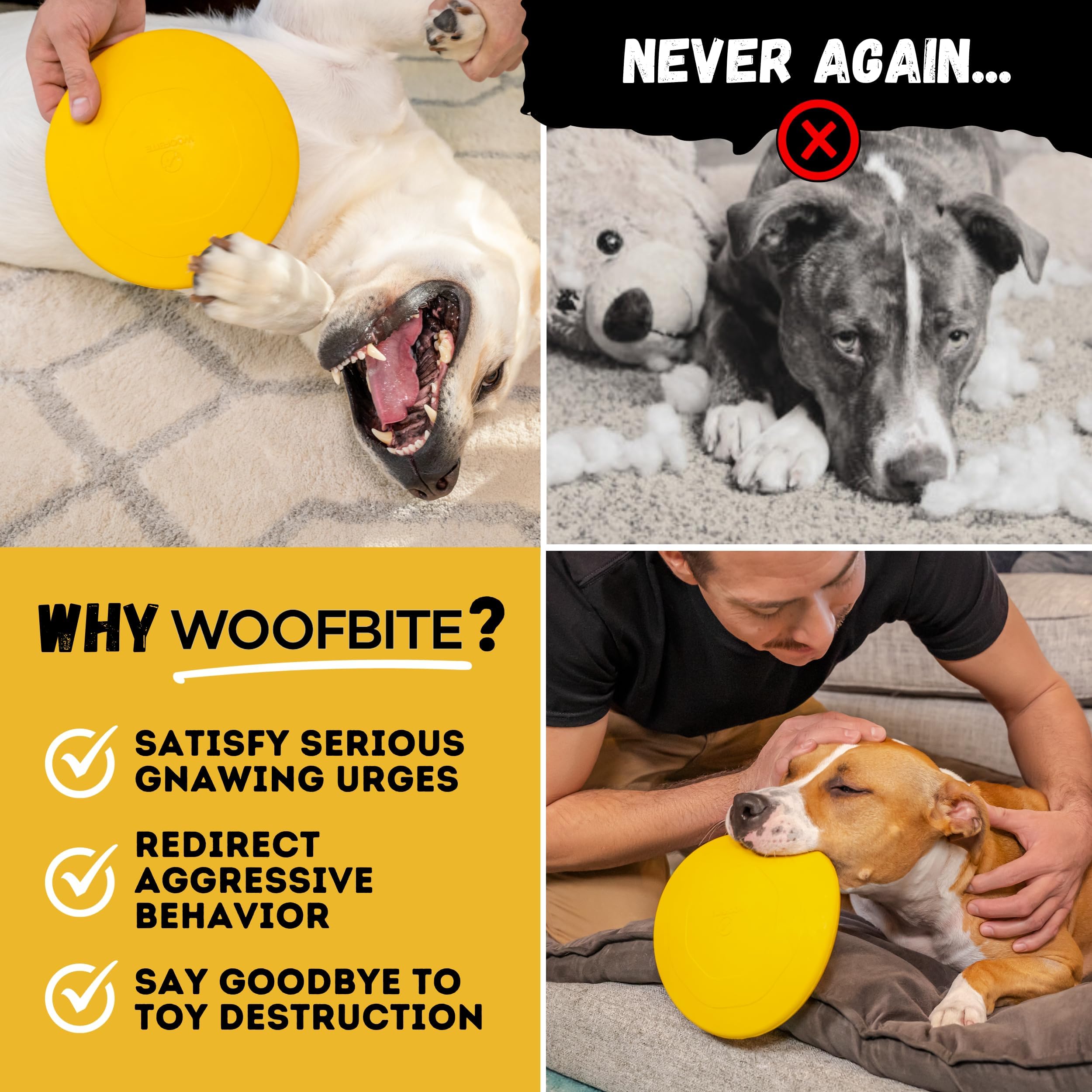 WoofBite disc packaging showing lifetime replacement guarantee