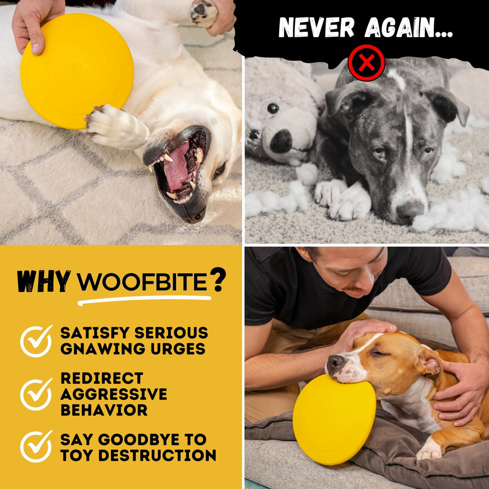 WoofBite disc packaging showing lifetime replacement guarantee