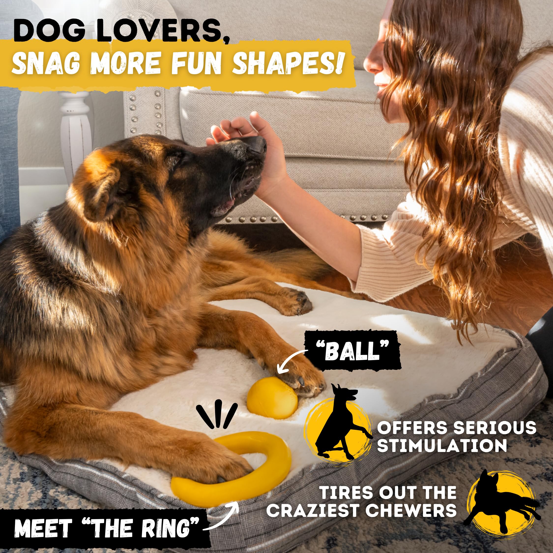 WoofBite safe chew toy ball designed to reduce toy replacements.