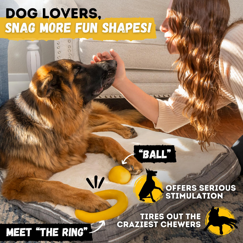 WoofBite safe chew toy ball designed to reduce toy replacements.