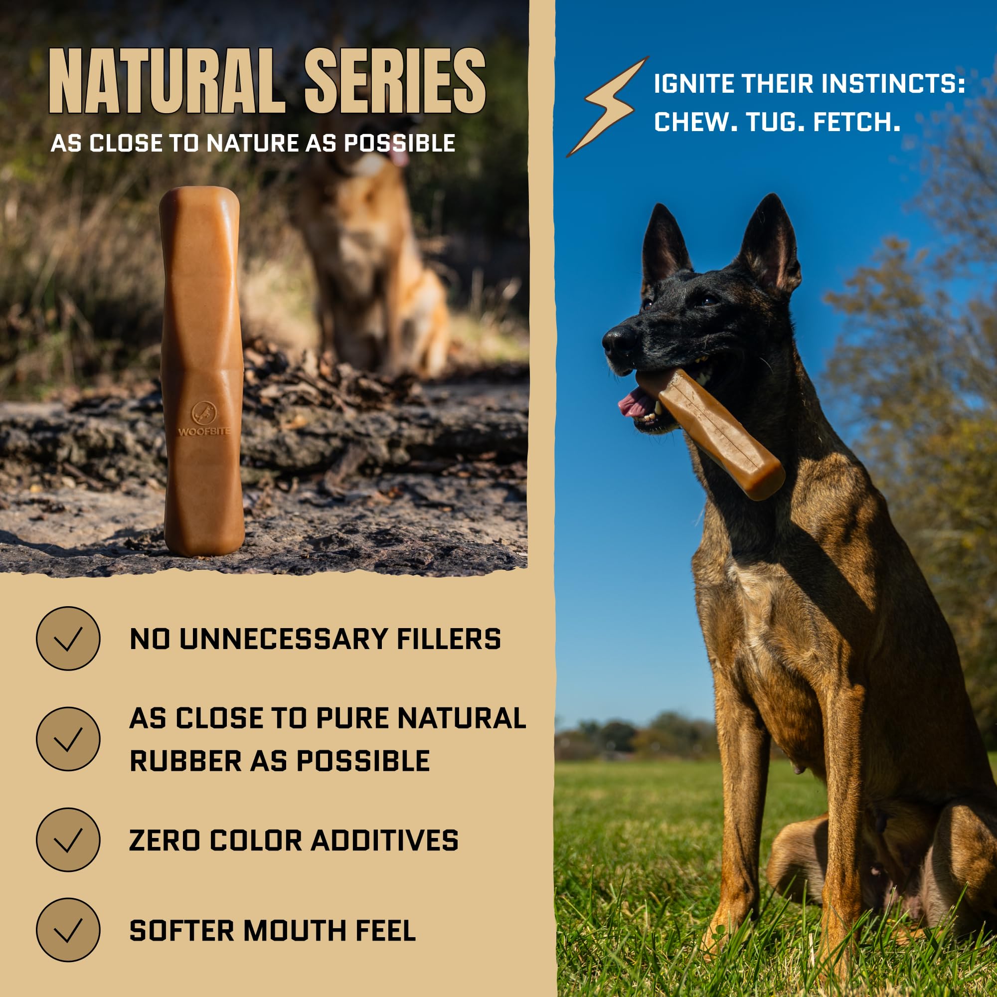 WoofBite natural rubber texture supports safe, satisfying chewing.