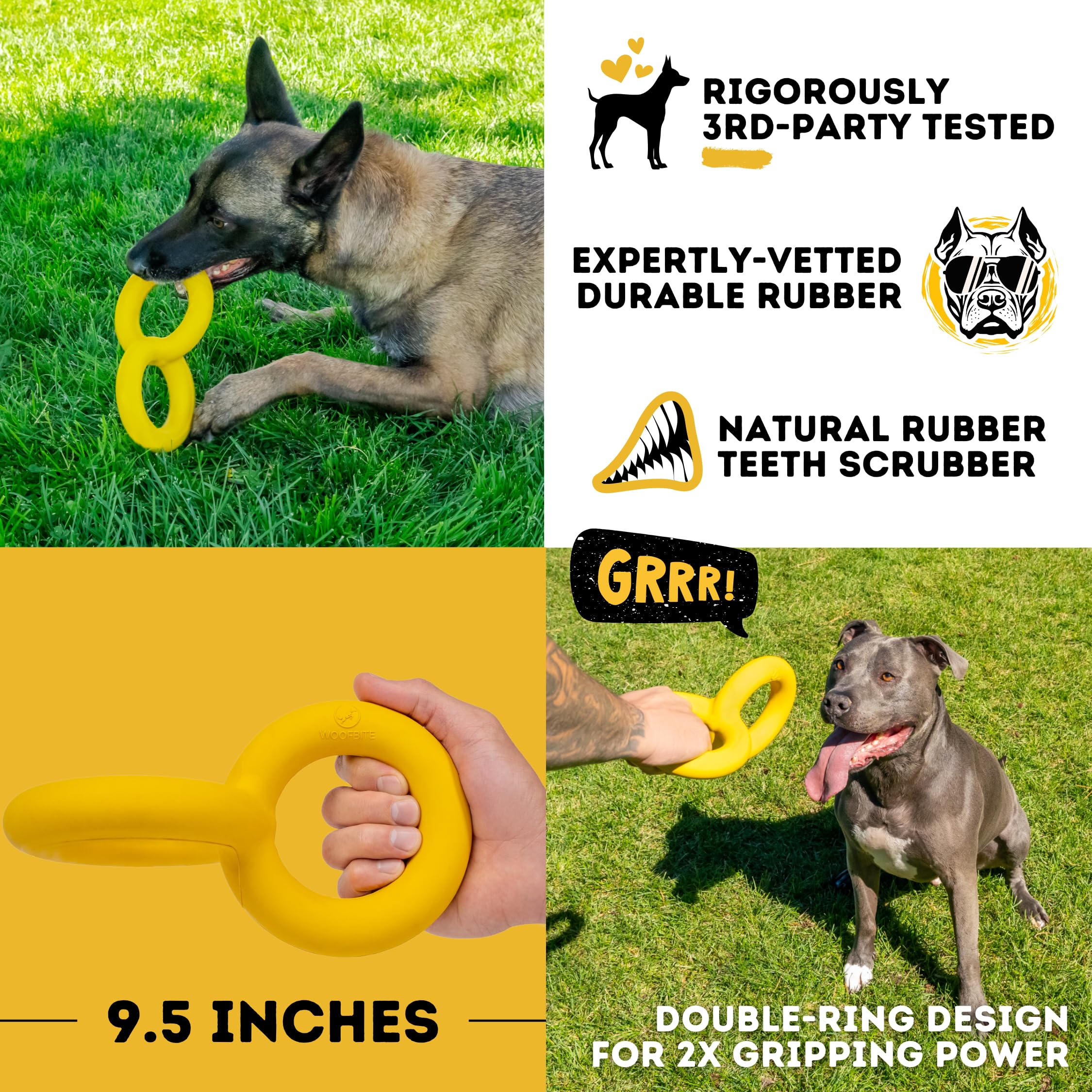 WoofBite Tug Rings endure tough tug-of-war sessions with strong chewers.