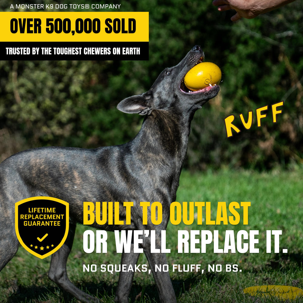 WoofBite wobble toy in use with a dog chewing, demonstrating toughness
