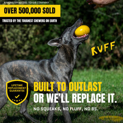WoofBite wobble toy in use with a dog chewing, demonstrating toughness