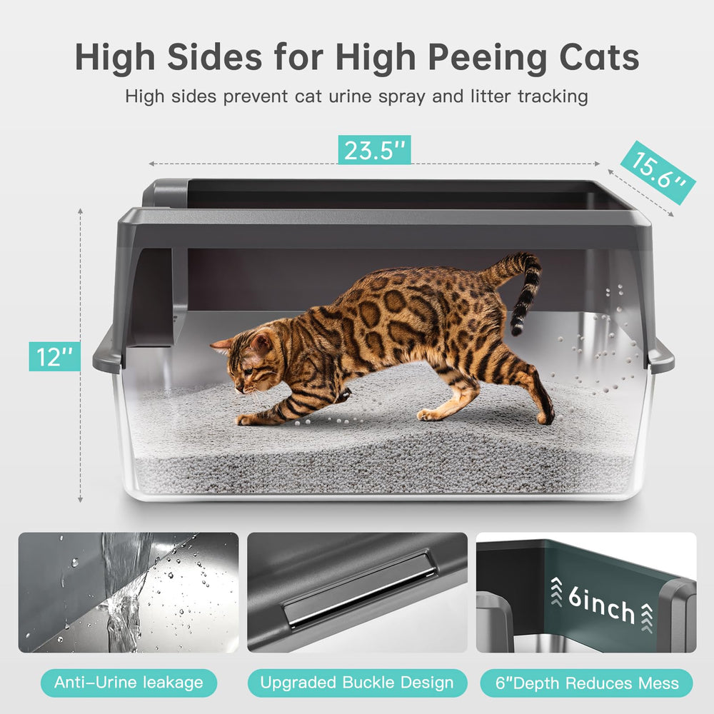 6-inch high-sided enclosure design reduces mess and protects privacy.
