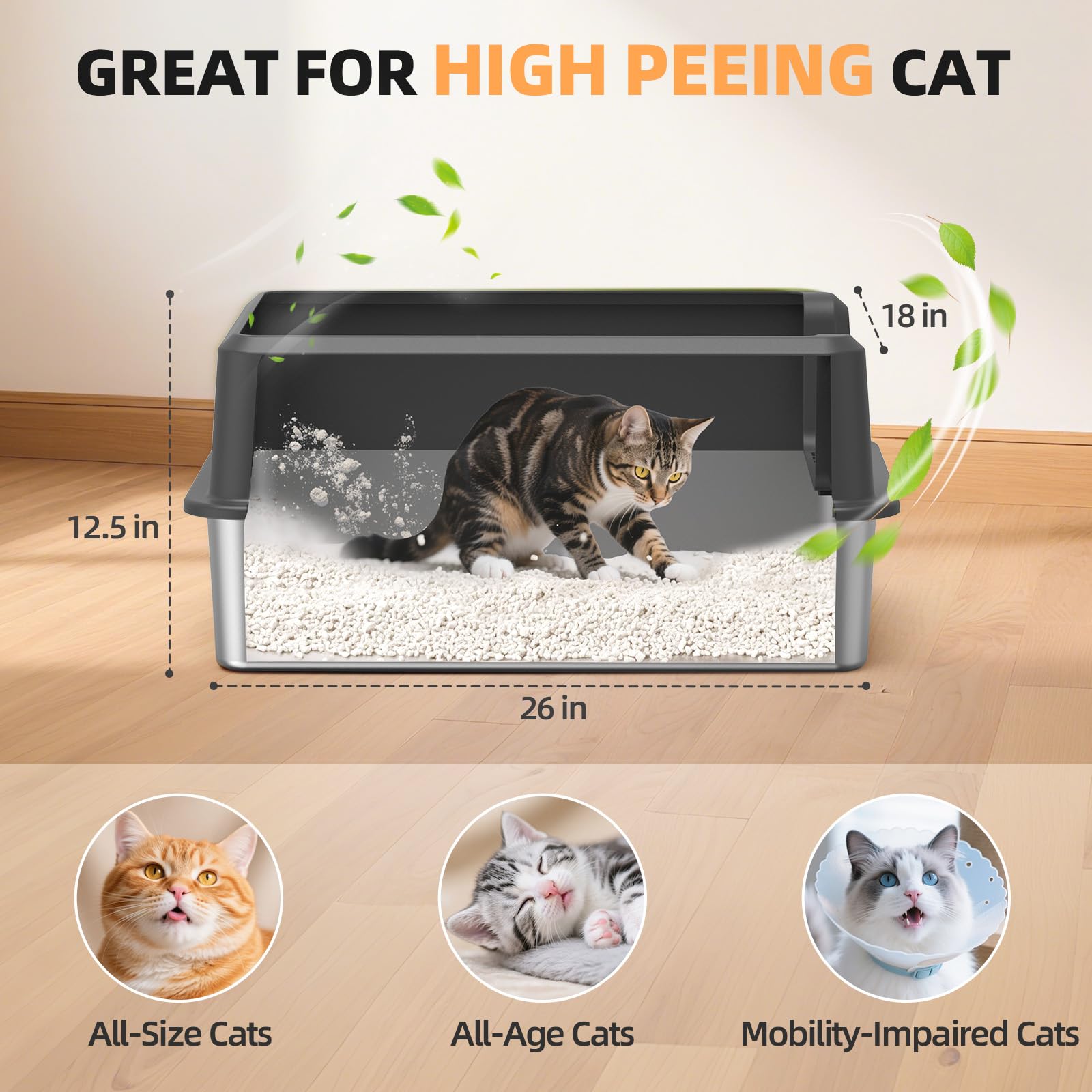 WoofiGo enclosed litter box, side profile highlights high-side design for containment.