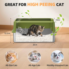 WoofiGo stainless steel litter pan with high walls helps contain mess and spills.
