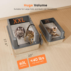 WoofiGo XXL stainless steel litter box top view, showing interior space.