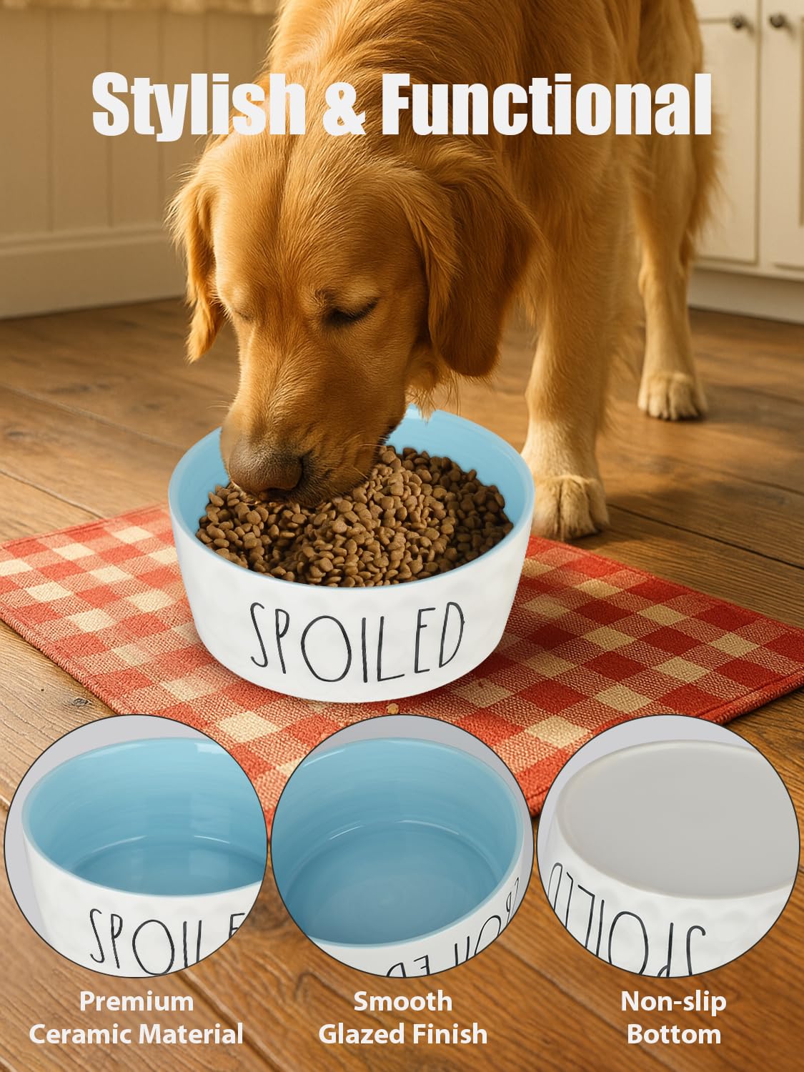 WoofinPets-blue-porcelain-dog-feeder complements modern homes while staying durable.