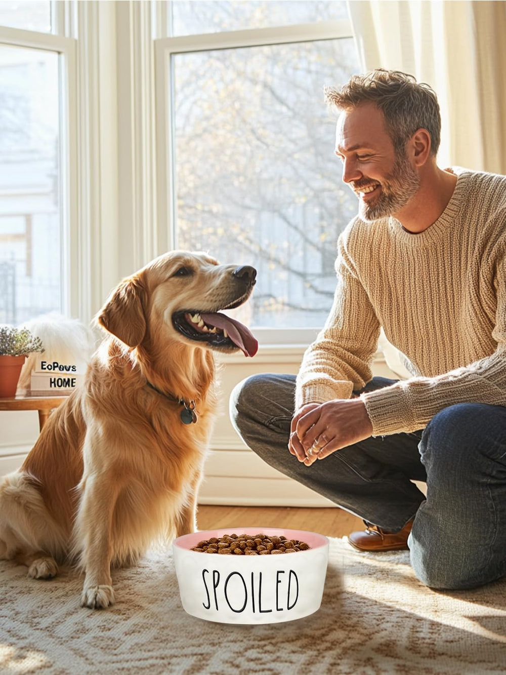 WoofinPets 8-inch bowl fits medium to large dogs comfortably.